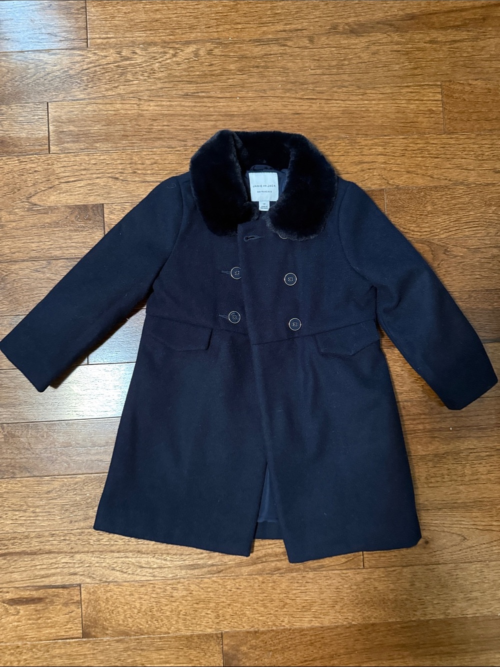 Janie and Jack Navy Coat with Faux-Fur Collar